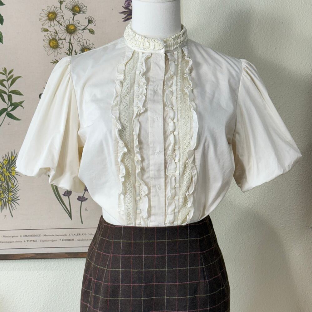 Vintage Lace Ruffle Blouse Victorian Coquette Romantic Vampire Edwardian S M